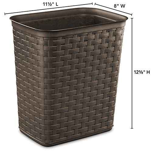 Sterilite 3.4 Gallon Weave Wastebasket, Small, Decorative Trash Can for the Bathroom, Bedroom, Dorm Room, or Office, Espresso Brown, 6-Pack