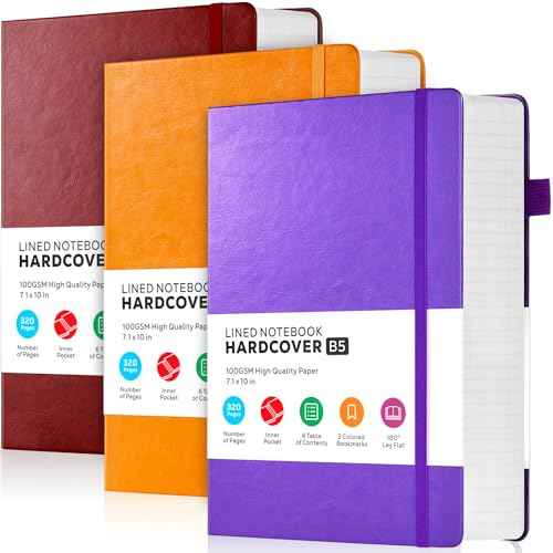 3 Pack Journals Notebooks, B5(7.1'' X 10'') Thick Notebook Journal College Ruled Bulk, Large Hardcover Leather Bound Lined Notebook Journal Set for Women Men Work Writing, Multicolor