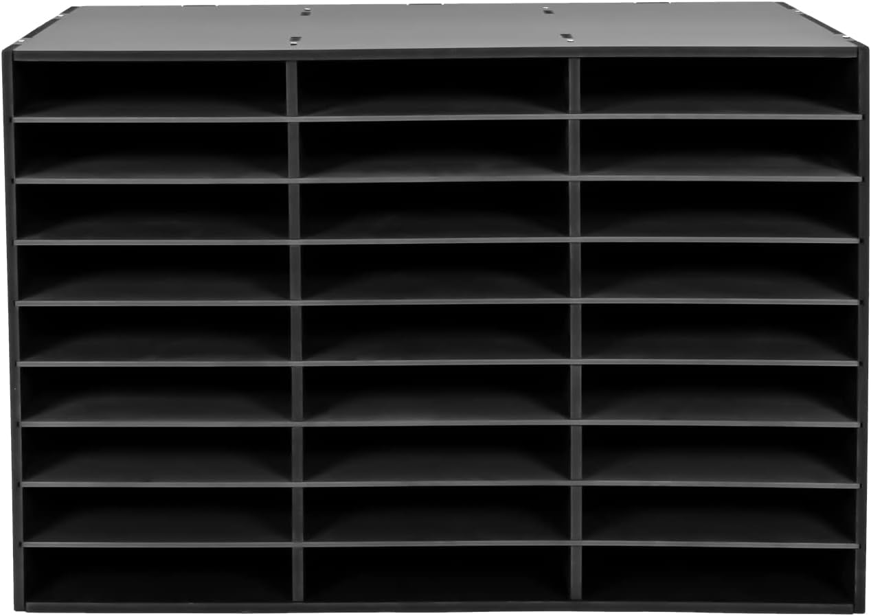 Literature Organizer, 27 Compartments Mail Sorter Organizer, Countertop Literature Sorter Student Mailbox for Classroom, School, Office (Black)