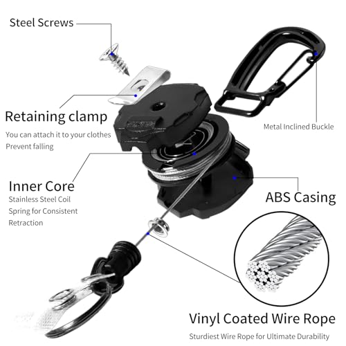 Heavy Duty Retractable Badge Reel with 32-Inch Steel Cord & Carabiner - 2 Pack