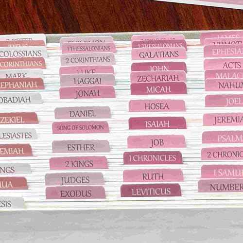 Laminated Bible Tabs, Reposition Large Print Stickers, Easy to Read and Apply Bible Tabs for Women and Man (White Pink)