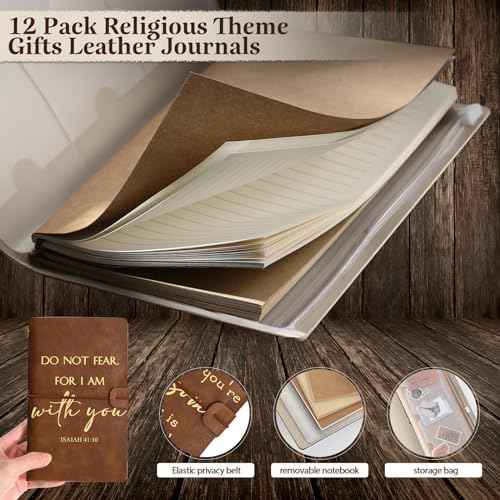 Tinlade 12 Pcs Christian Inspirational Religious Leather Journal A6 Notebook Refillable Lined Journal Appreciation Gift for Pastor Appreciation Halloween Church Men Sunday School Teacher(Classic)