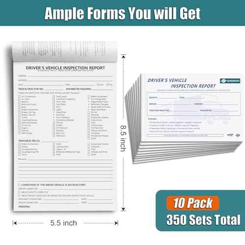Detailed Driver's Vehicle Inspection Report, 10 Pack, Pre Trip Inspection Book for Trucker, 2-Ply Carbonless, 35 Sets of Forms per DVIR Log Book for Truck Drivers, 8.5" x 5.5"