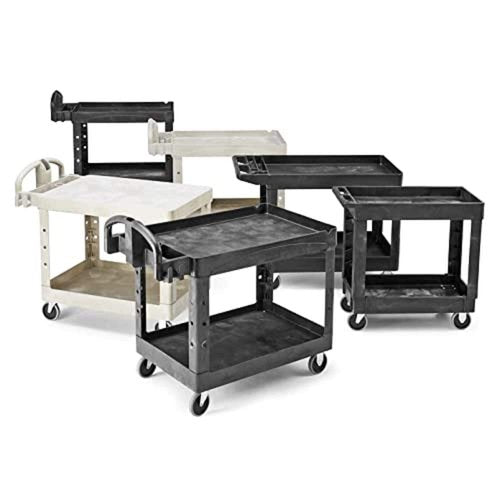 Rubbermaid Commercial Products 2-Shelf Utility/Service Cart, Medium, Black, Lipped Shelves, Ergonomic Handle, 500 lbs. Capacity, for Warehouse/Garage/Cleaning/Manufacturing