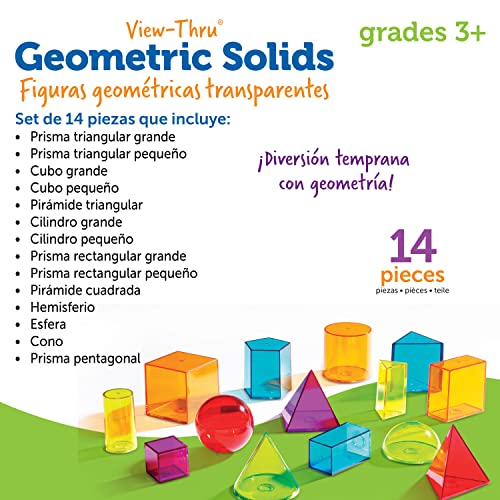 Learning Resources View-Thru Geometric Solids Helper - Transparent 3D Shapes for STEM Education