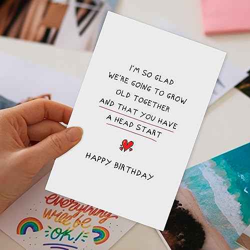 Funny Birthday Card for Husband Wife, Romantic Birthday Card for Boyfriend Girlfriend, Happy Birthday Cards for Him Her, ¡¯We're Going to Grow Old Together and That You Have a Head Start¡¯