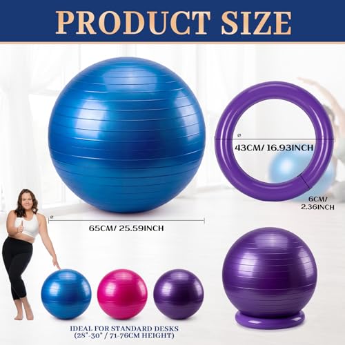 Jerify 3-Piece Pilates Yoga Ball Chair Set 26 inch with Stability Base for Home Office