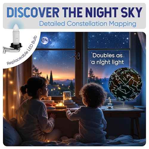 9" Illuminated Educational Kids World Globe + STEM Flags & Countries Interactive Card Game. 3 in 1 Children Desktop Spinning Earth Political & Constellation Maps, LED Night Light Lamp