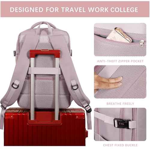 SHRRADOO Travel Laptops Backpack for Women Men, Casual Work Bag 17inch High School College Backpack Airline Approved Backpack for Hiking Business (Pink khaki)