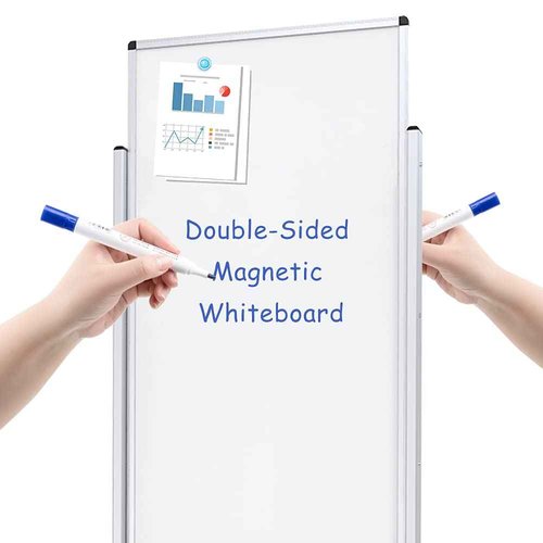 VIZ-PRO Double-Sided Magnetic Stand Whiteboard 48 X 24 Inches, Aluminium Frame & Stand, with 12-Count Markers