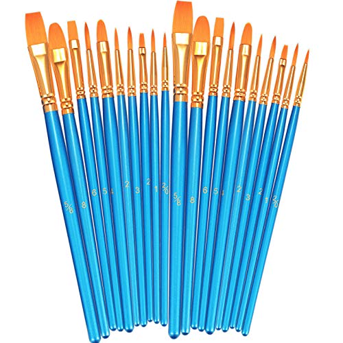 BOSOBO 2 Pack Blue Small Paint Brushes Set for Acrylic, Watercolor, Oil Painting, Nail & Face Art