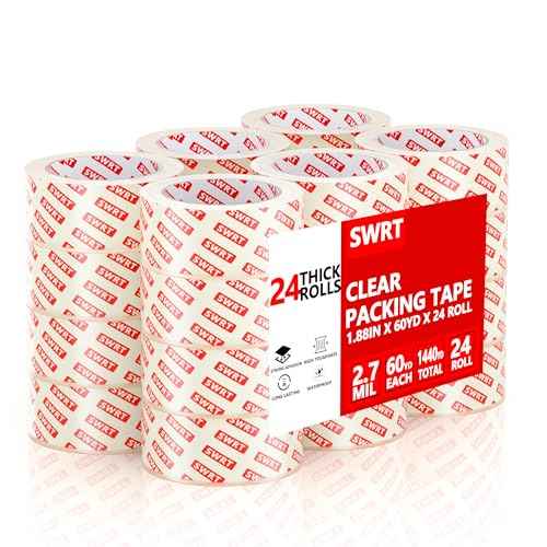 SWRT 2.7Mil Thick Ultra Clear Packing Tape, 24 Rolls Heavy Duty Packaging Tape for Shipping Packaging Moving Mailing, Thicker Sealing Tape-1.88" x 60 Yards Per Roll, 1440 Total Yards