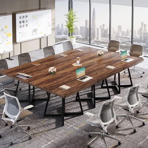 Tribesigns 31.5" Square Conference Table Brown & Black – Industrial Meeting Table for 4 with Metal Base, 1 Pack