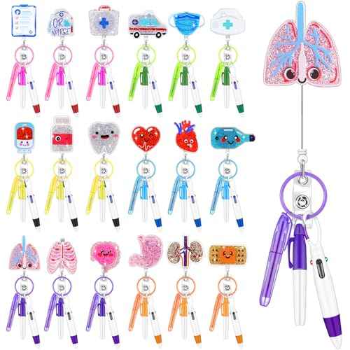 Lincia 90 Pcs Bulk Nurse Badge Reels 18 Sets Scrub Life Retractable Badge Accessories with Ballpoint Pens Markers Highlighters Keychains Gifts for Christmas Nursing Students Medical Staff(Classic)