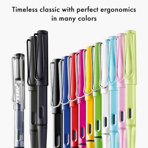 LAMY safari steel black - Fountain Pen with ergonomic grip & polished steel nib in size F - ideal for any Writing & Calligraphy - including LAMY T 10 blue cartridge - Right-Handed