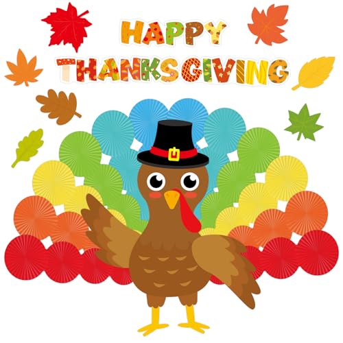 Thanksgiving Turkey Bulletin Board Set for Classroom Decoration Fall Maple Leaf Give Thanks Cutouts for Fall Thanksgiving Classroom School Wall D?cor