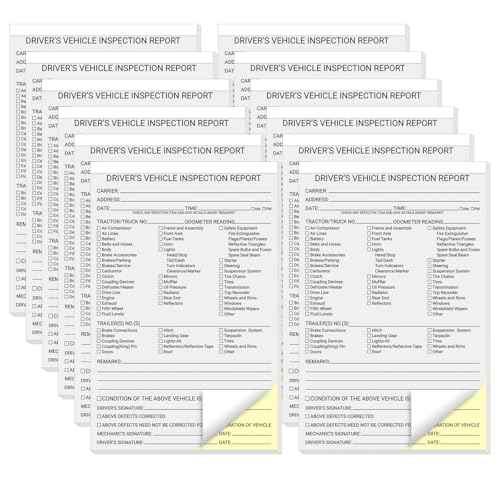 600 Sets Detailed Driver Daily Vehicle Inspection Report Book/Forms, 2 Part Carbonless, 5.5 x 8.5 Inch Daily Pre-Trip Checklist Log for Truck Drivers (50 Sets Each Book, 12 Books)