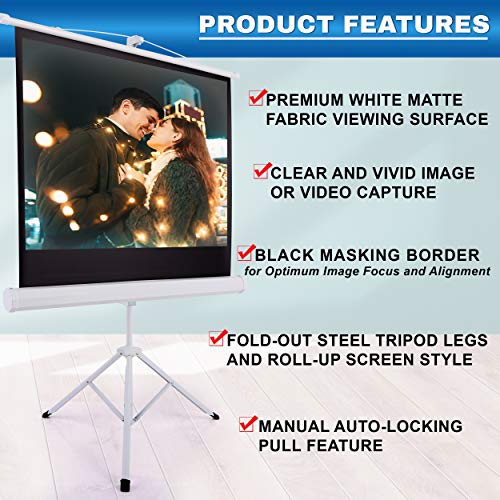 Pyle 40-Inch Portable Tripod Projector Screen Stand for Indoor & Outdoor Use
