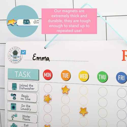 QUOKKA Magnetic Behavior Chore Chart for Kids at Home - Gift Reward Visual Schedule Chart - Dry and Erase Routine and Responsibility - Use 48 Magnets & 49 Stars - From Toddlers to Teens