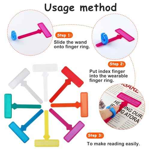 32Pcs Guided Reading Strips,Finger Guided Reading Trackers,Children ADHD Finger Trackers with Finger Rings,Dyslexia Tools for Kids Bookmark Reading Trackers Reading Tools