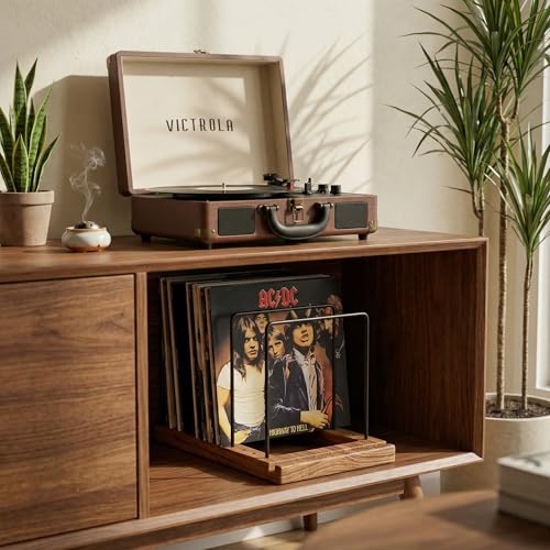 Wooden Vinyl Record Storage Rack for Up to 75 LPs - Decorative Record Holder