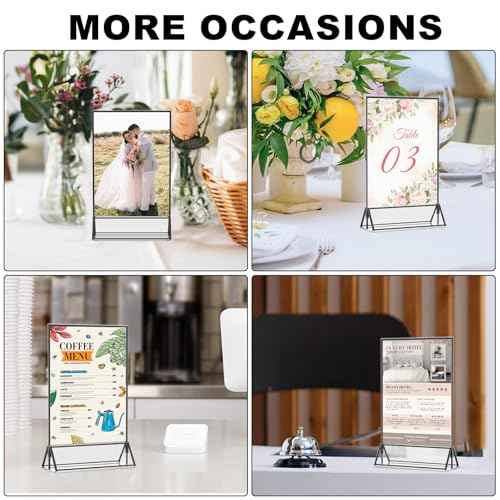 EHWINE 8 Pack Acrylic Sign Holder 8.5 x 11, Double Sided Black Picture Frame Stand up Table Top Sign Holders, Clear Display Stand Menu Flyer Holder for Wedding Party (Provide Non-slip Mats)