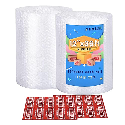 Yens Bubble Cushioning Wrap Rolls 12 Inch x 72 Ft Perforated 2 Pack - Protective Moving Wrap
