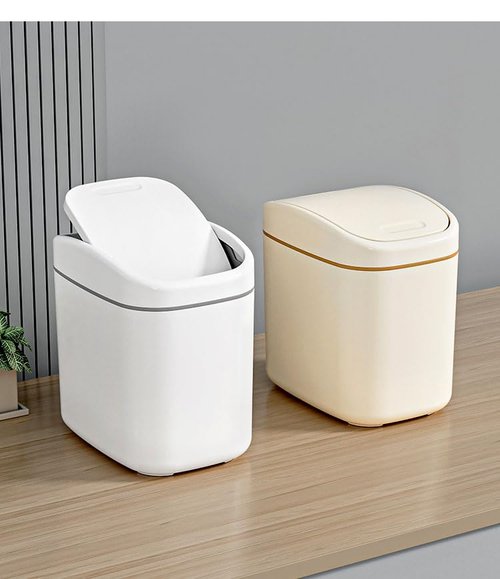 NowExp Mini Trash Can with Lid,Small Desk Trash Can,Countertop Mini Garbage Cans,Tiny Waste Basket,White