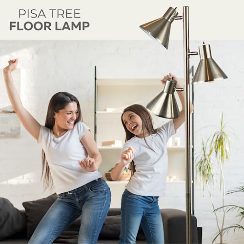 LIGHTACCENTS Tree Floor Lamp, Brushed Nickel - Modern Pole Lamp with 3 Adjustable Reading Lights - 64 inch Stand Lamp for Living Room, Bedroom, Dorm Room
