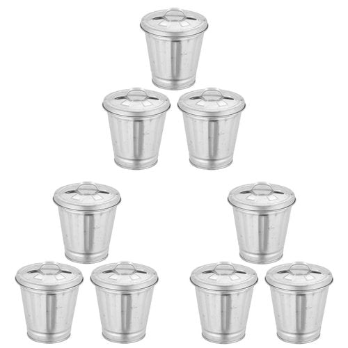 jojofuny 9 Pcs Metal Mini Trash Can - 3.5*3.7 Inch Toy Garbage Cans, Small Desktop Storage Bin with Lids for Special Party Favors, Small Ashtray with Lid, Cute Flower Pot, Snacks Holds, Pencil Holder