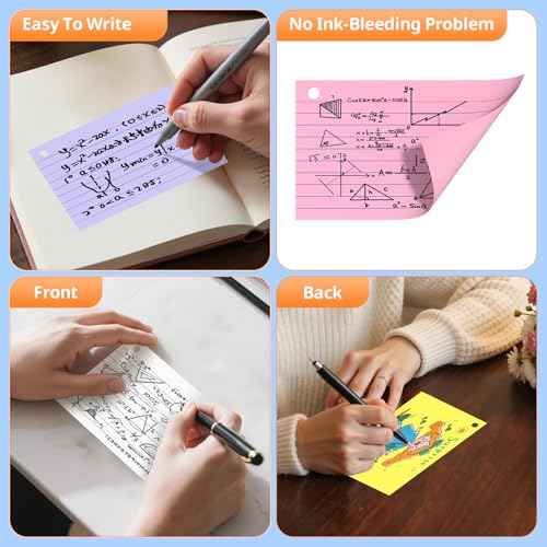 Index Cards 3x5 Inches, 300 PCS, Colored Flash Cards With Ring, Punched Lined Study Card Ruled Flashcards Notecards, Ruled Front And Blank Back, Note Card for School, College And Home