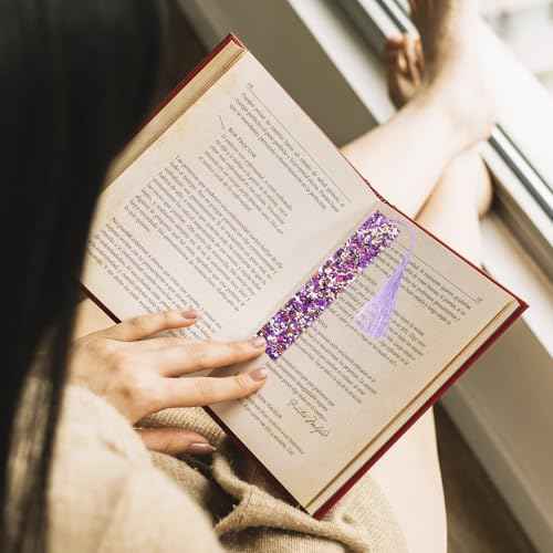2 Pcs Bookmarks for Girls, Glitter Resin Bookmarks Transparent Kids Art Bookmark with Colorful Silk Tassels for Women Girls Book Lovers Reading Presents