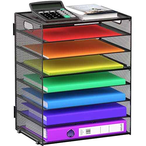 8 Tier Paper Letter Tray Organizer with Handles, Mesh Desk File Holder Storage Organization for Office School Desktop