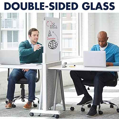 Quartet Whiteboard Easel, Glass Dry Erase Board, Rolling Easel Stand On Wheels, Double-Sided Privacy Screen with Adjustable Height, Includes 1 Marker, Creates Private Interactive Workspaces (Q293066W)