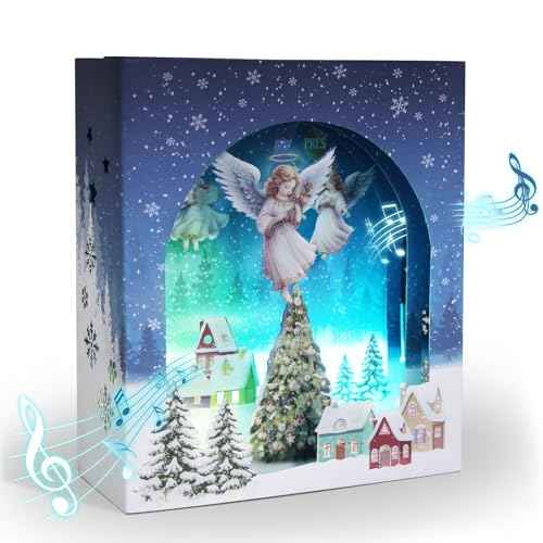 3D Pop Up Christmas Cards with Lights & Music with Envelopes, Animated Christmas Gift Cards for Mom Women Men Kids Child Dad Father Wife Husband Boys Girls