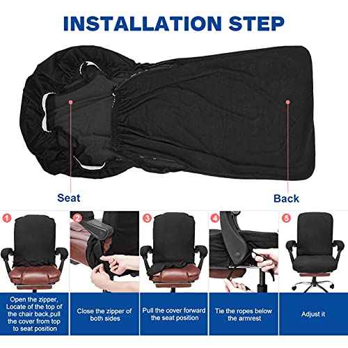 NeColorLife Stretchable Office Chair Cover with Armrest Covers - Zippered High Back Seat Cover for Extra Large Executive Desk Chairs,Big Tall Man (X-Large Size, Black)