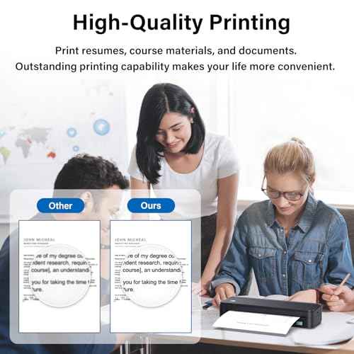 Inkless Portable Printer for Travel, Wireless Thermal Printer Supports 8.5 x 11 Inch Thermal Paper, Bluetooth Machine Includes Carry Case and 3 Rolls of Paper Kit, Black