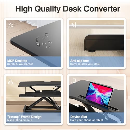 JYLH JOYSEEKER 32-Inch Black Standing Desk Converter - Sit to Stand Riser