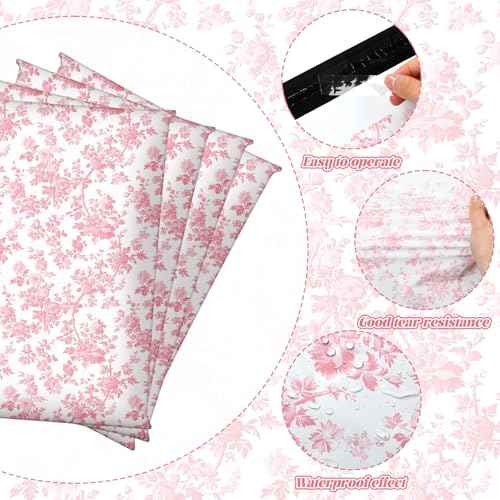 SATINIOR 200 Pack Coquette Poly Mailer 10x13 in Pink Floral Designer Waterproof Self Seal Shipping Mailers Bags for Small Business Large Mailing Envelopes Bulk Tear Resistant Packaging