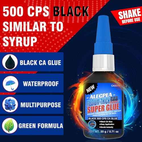 20g Black Medium-Thick CA Glue (500 CPS),Premium Cyanoacrylate Super Glue for Wood, Glass, Metal, Paper, Leather, Plastic, Ceramic, Rubber, Jewelry, Woodworking, Hobby Models, and Craft Project
