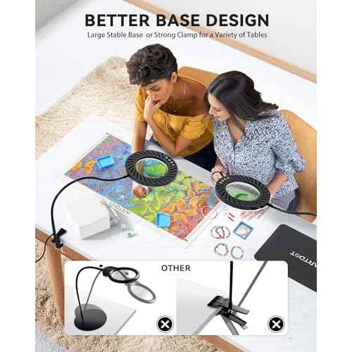ARTDOT 10X Magnifying Glass with Light and Stand, 144 LEDs Desk Lamp with 5 Color Temperatures and 9 Levels Adjustable Brightness for Diamond Painting Accessories Crafts Reading Hobbies Close Work