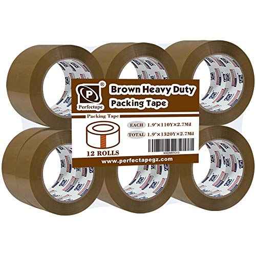 PERFECTAPE Heavy Duty Brown Packing Tape 12 Rolls, Total 1200M, 2.7 mil, 1.88 inch x 100 Meters, Ultra Strong, Refill for Packaging and Shipping