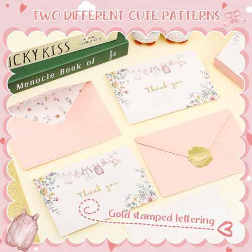 50 Pack Pink Baby Shower Thank You Cards with Envelopes and Stickers for Girl, Thank You Notes with Envelopes Set Bulk, Blank Greeting Cards for Birthday Baby Shower Party