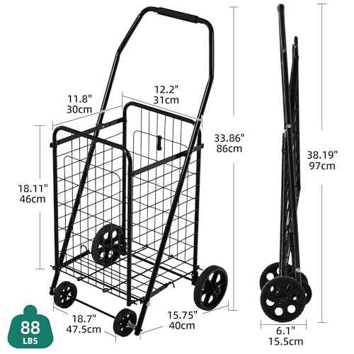YITAHOME Folding Shopping Cart with Wheels, Portable Collapsible Grocery Cart for Seniors, Rolling Utility Cart for Laundry, Storage & Organizer (Foldable, Easy Carry)