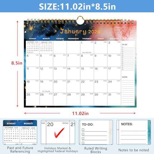 2025-2026 Wall Calendar - Includes July 2025 to December 2026, 18-Month Paper Wall Calendar 11 x 8.5 Inches.Thick Paper with Julian Dates and Block for New Year and Christmas Holidays To-dos £¦ Notes (D)