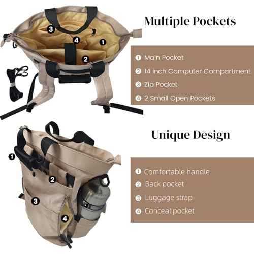 NOBLEMAN Convertible Black Laptop Backpack Purse for Women Travel Work, 3 In 1 Tote Backpack Convertible Bag Daypack for Work, Daily, Travel