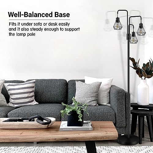 BoostArea Industrial Floor Lamp,Metal Diamond Lampshade,Modern Stand Up Lamp with 3 Light, Bulbs Not Included,Simple Design Floor Lamp for Bedroom, Living Room, Office, Kids Room, Reading