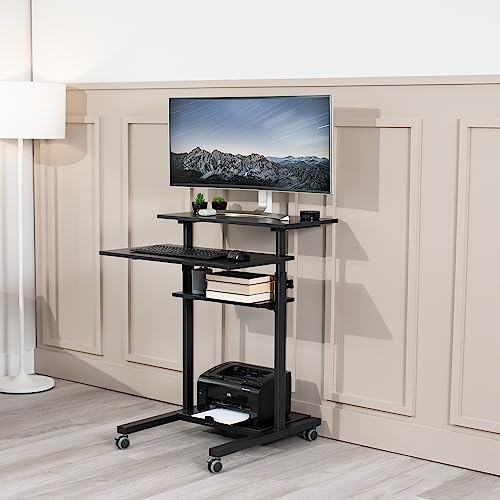 VIVO Mobile Standing Desk Workstation 28in, Holds 132 lbs, Four Casters