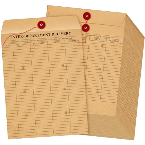 Motiskyy 200 Pack Interoffice Kraft Envelopes with String Tie & Button Closure, 10x13 Inches