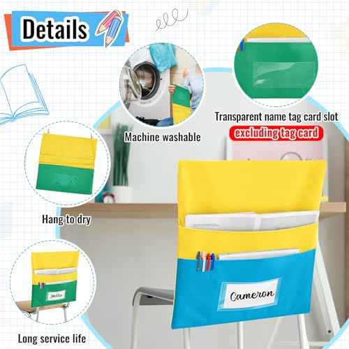 Chair Pockets for Classroom Chairback Pocket Chart 14 x 18 Inch Desk Organizer Pocket Chair Bag for Seat School Classroom(Novel,Colorful,36 Pcs)